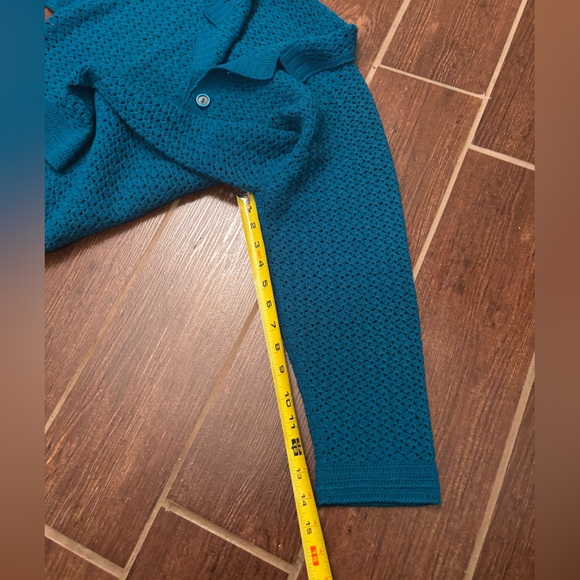 Hand Knit Cardigan 3/4 Sleeves Teal Large Grandma NWT - Picture 13 of 13
